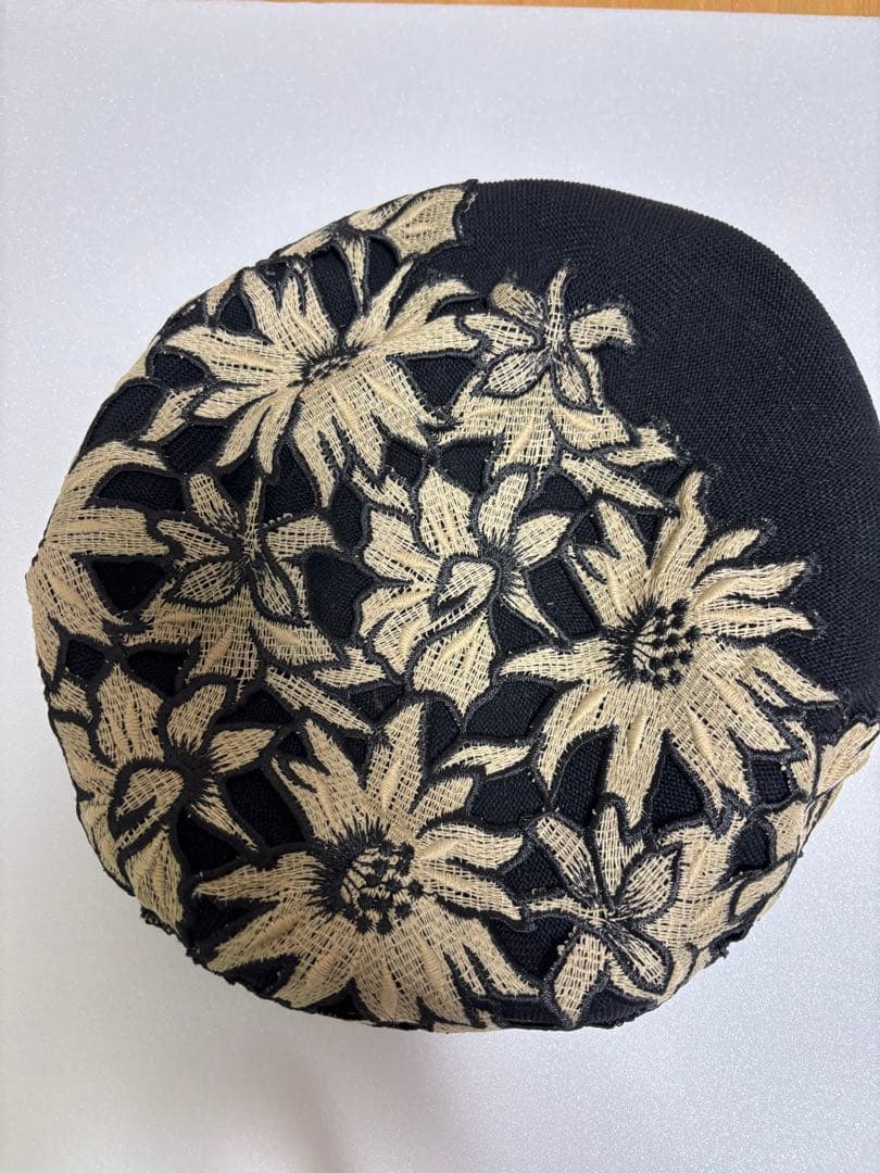 fairy.hat 作家帽子 レースベレー帽 黒 刺繍 ハンドメイド 一点物