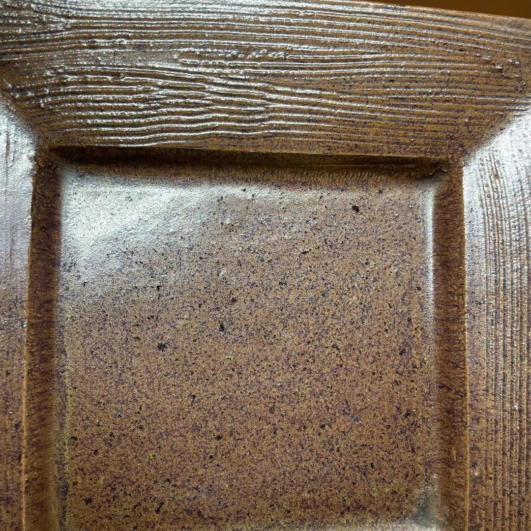 益子焼　浜田庄司　鉄砂？飴釉？櫛目紋角皿　約30センチ 箱なし