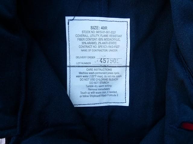 米軍実物　NAVY　ユティリティカバーオール 40R　FR　難燃 つなぎ 156