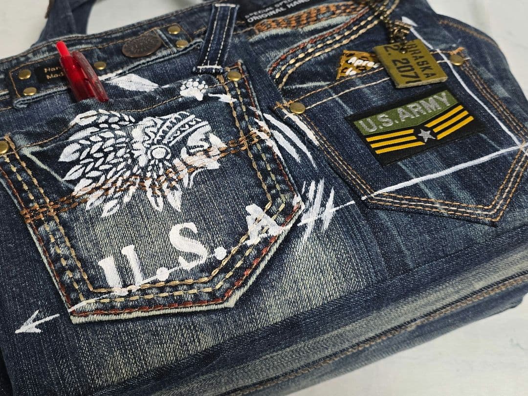 デニムリメイクトートバッグ お洒落カジュアル 男前