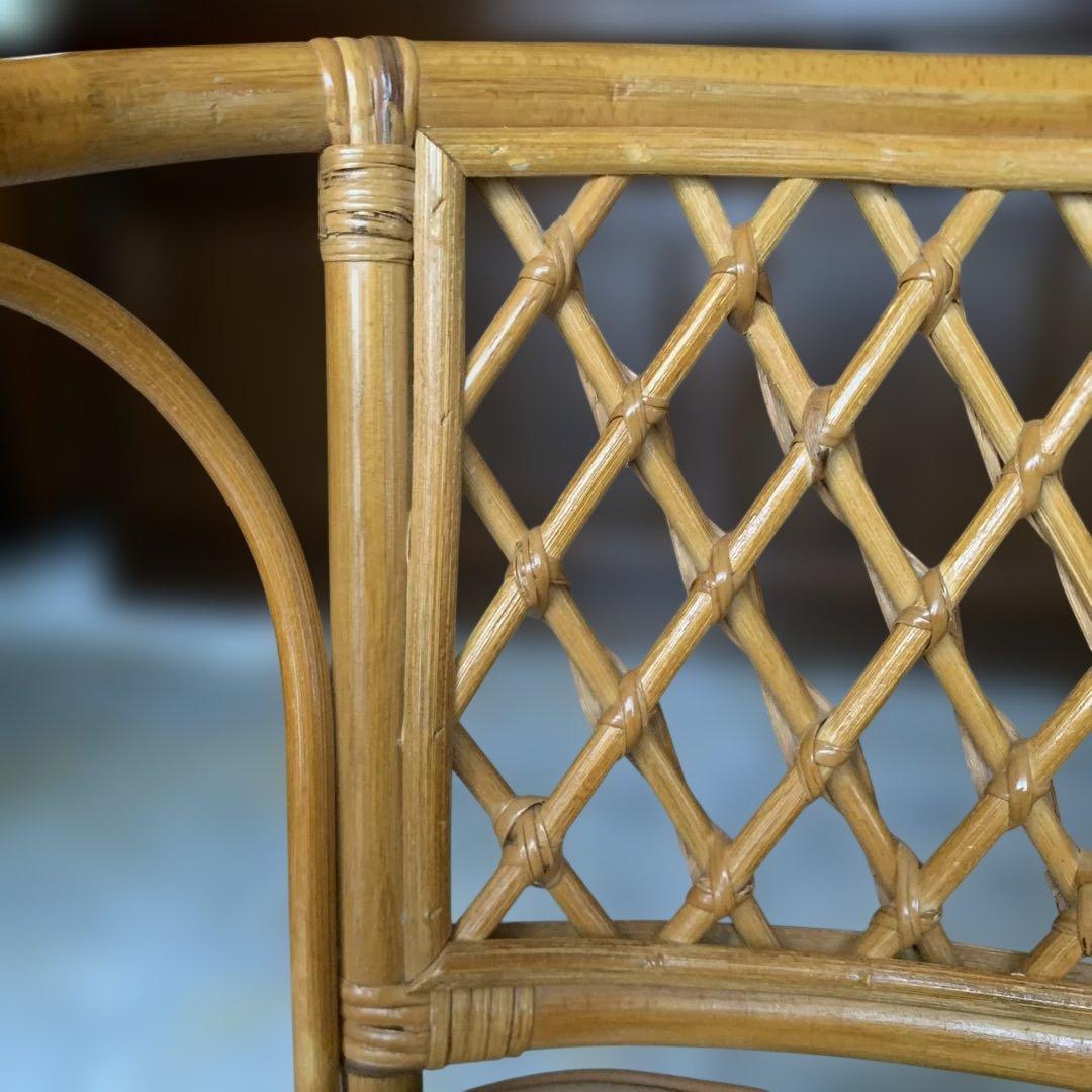 回転ラタンチェアと座椅子（オットマン）セット