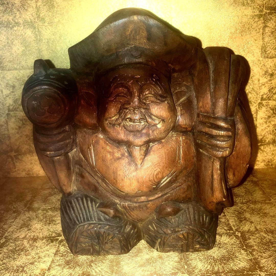 【特級呪物】福の神様　大黒天様の宿る木彫りオブジェ　縁起物　開運　幸運　金運　富