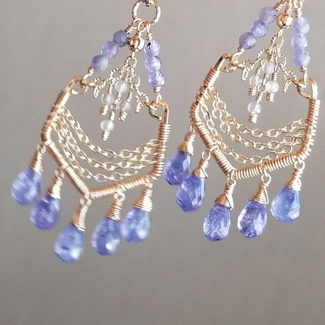 タンザナイト グレームーンストーン ピアス イヤリング 天然石 14kgf