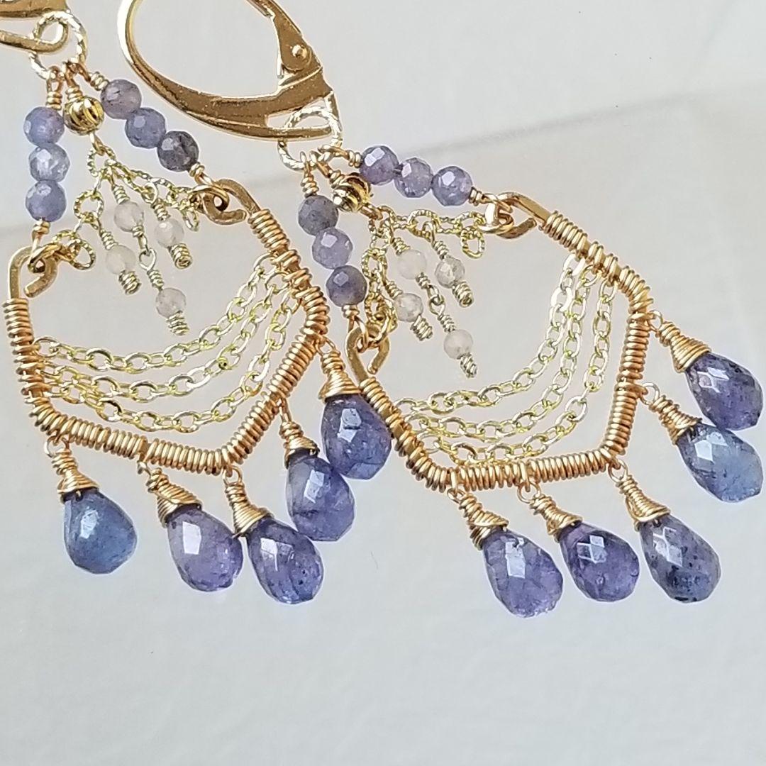 タンザナイト グレームーンストーン ピアス イヤリング 天然石 14kgf