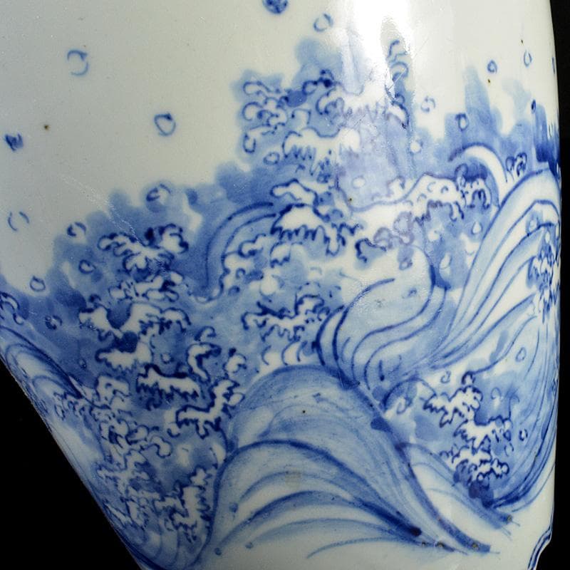 瀬戸焼　古瀬戸染付　巌手製　荒波文　花瓶　M　R7275F