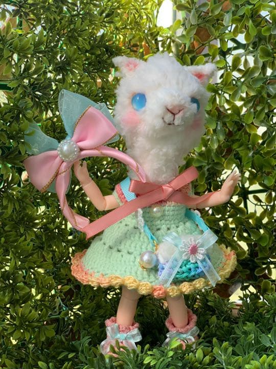 創作ドール　可動式ボディ　アルパカちゃん　編みぐるみ　人形