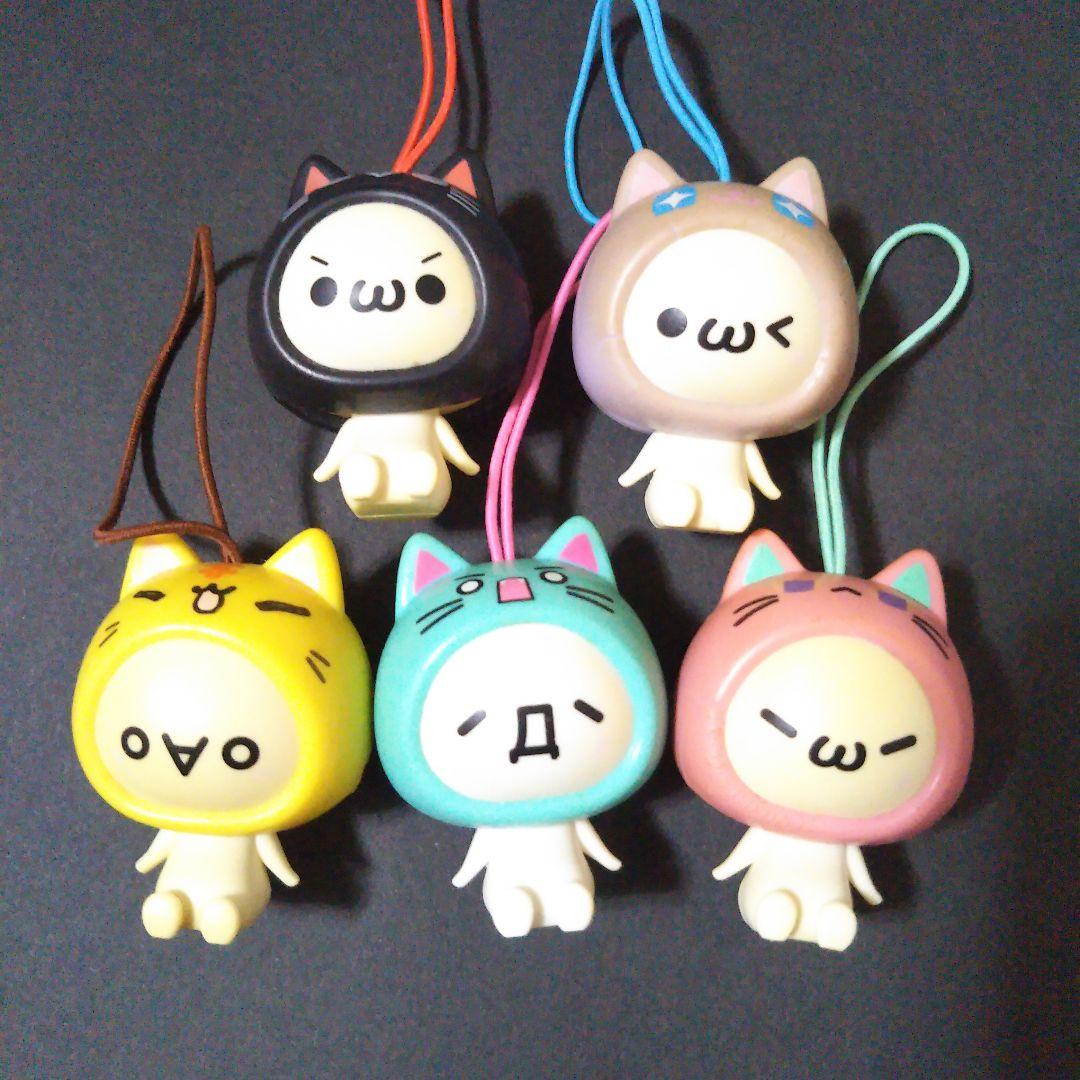 平成レトロ 5種 かおもじん かおもじねこ 奇ぐるみラバラバストラップ 非売品