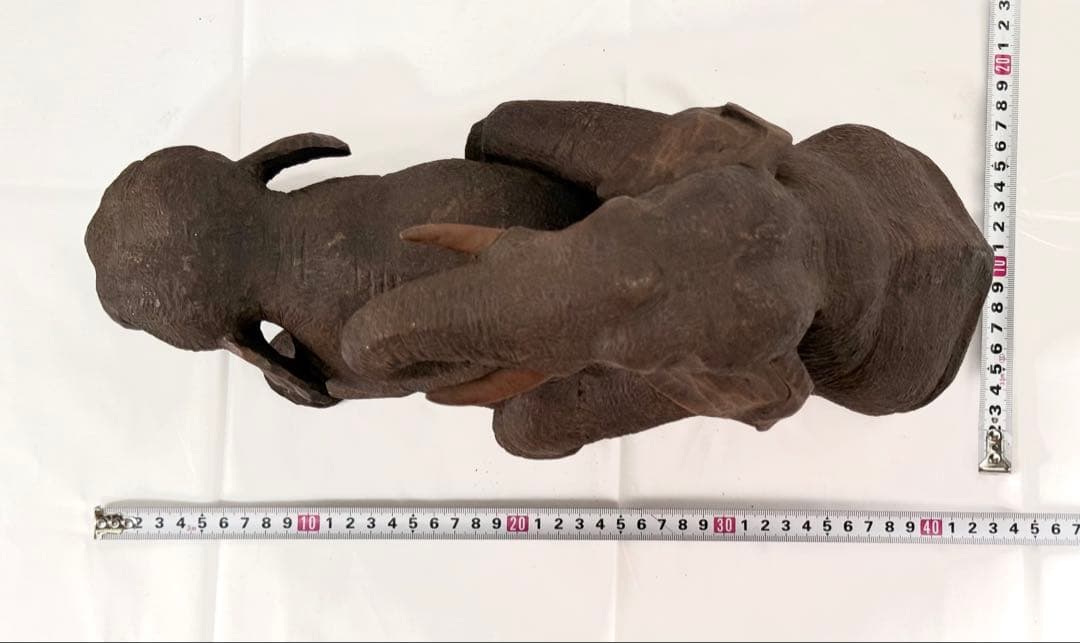 木製　一刀彫 全長42cm♪ 縁起物　象 オブジェ アンティーク　彫刻