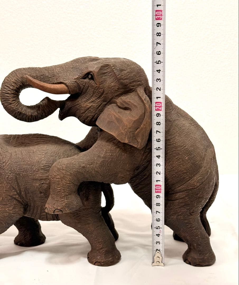 木製　一刀彫 全長42cm♪ 縁起物　象 オブジェ アンティーク　彫刻