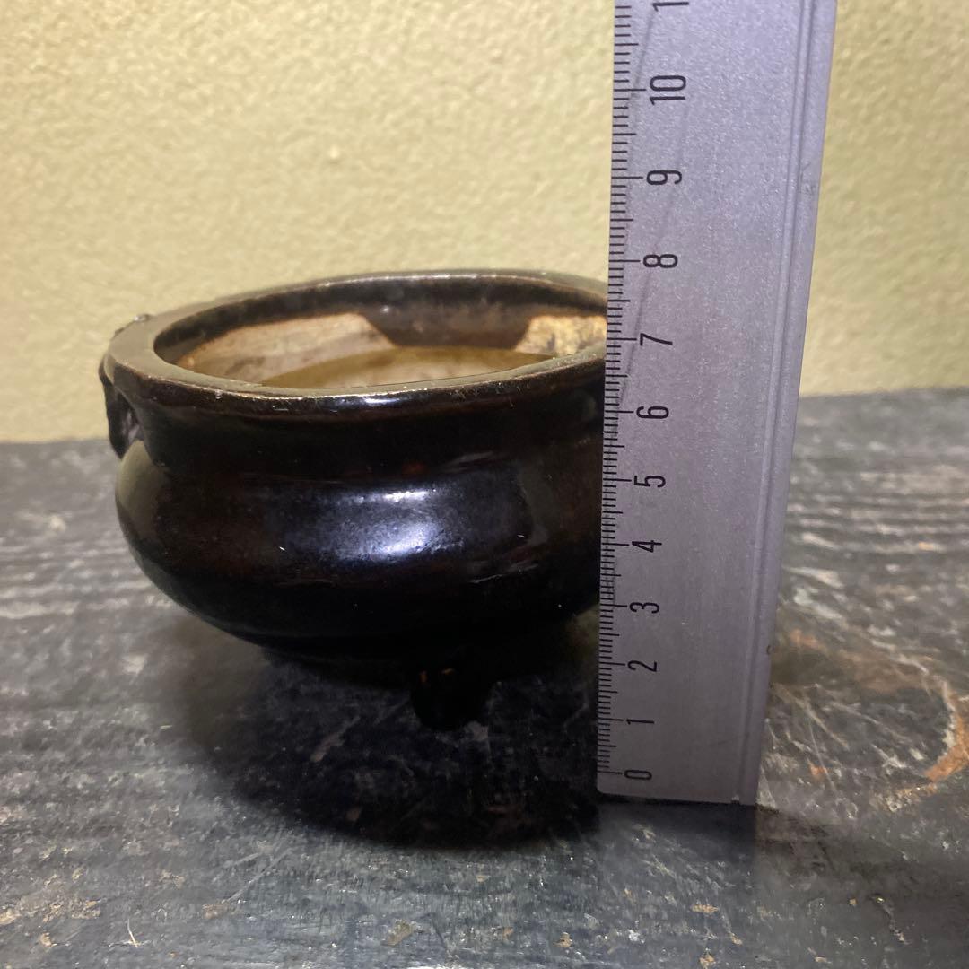 中国古玩　三つ足黒釉香炉7cm11cm