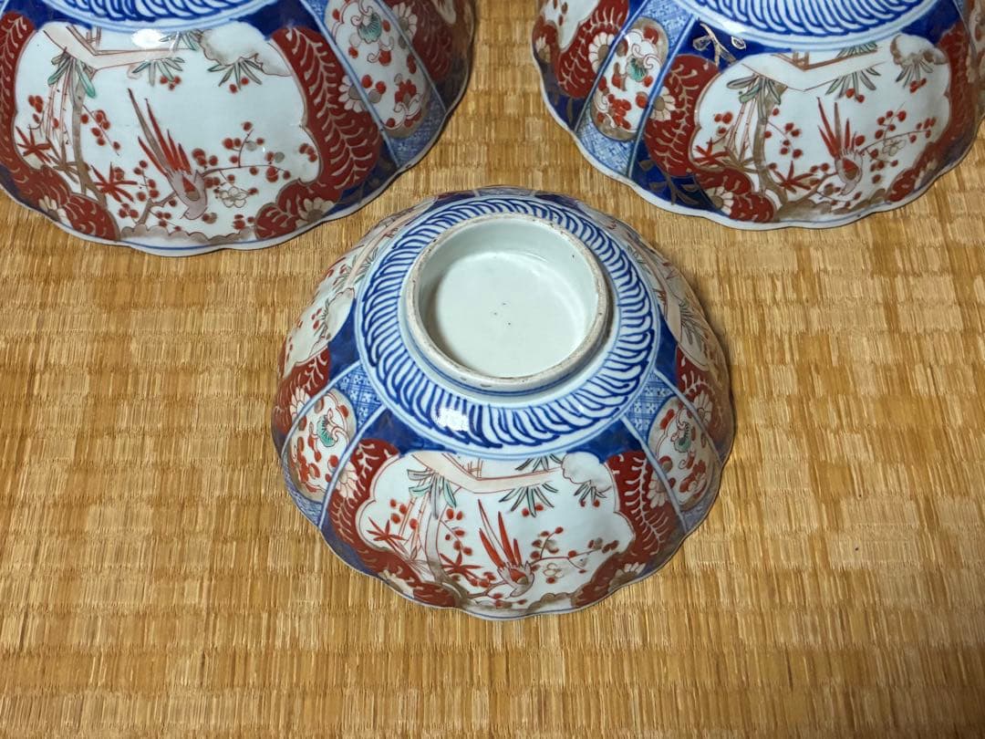 古伊万里 色絵 金彩 花鳥紋 三ツ組鉢