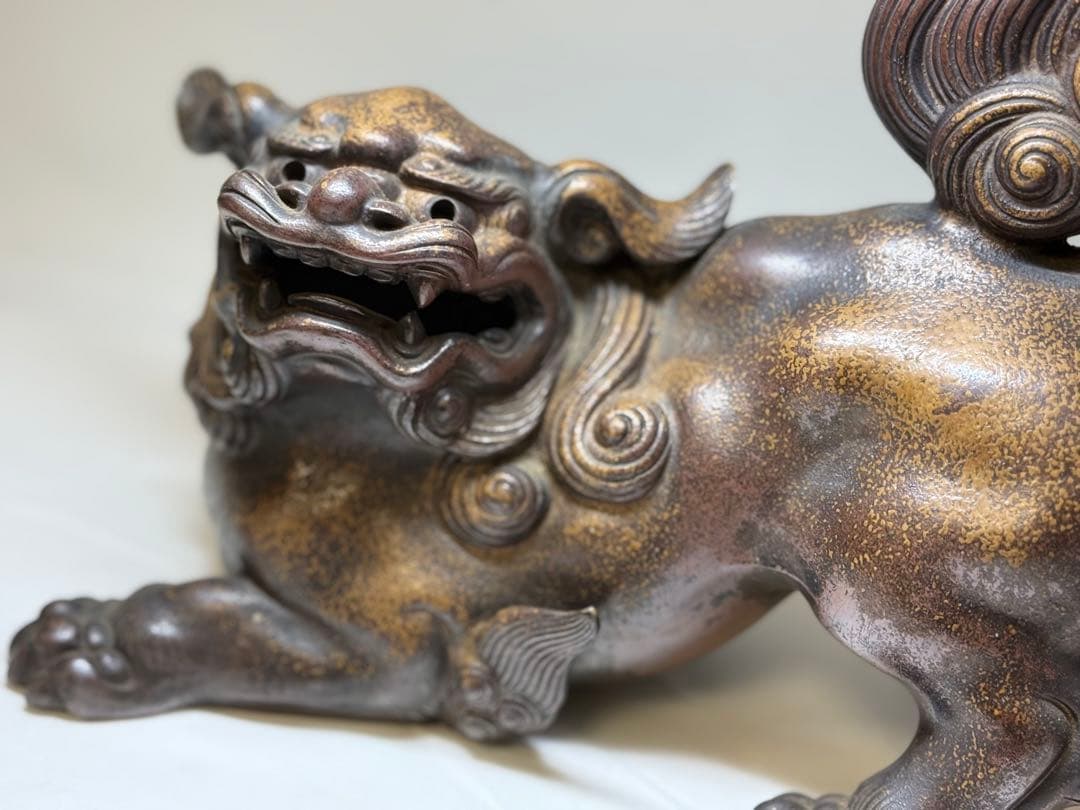 N1 備前焼 陶芸家 小西陶古 「唐獅子」置物 美術品