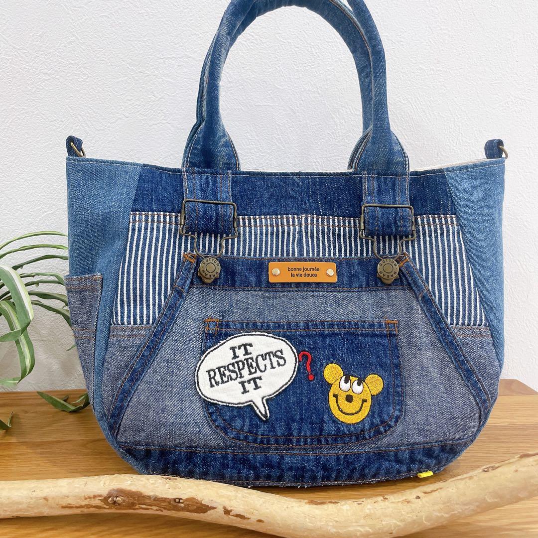 デニムリメイク 2way♦︎ぷっくり トートバッグ マチ広め オーバーオール