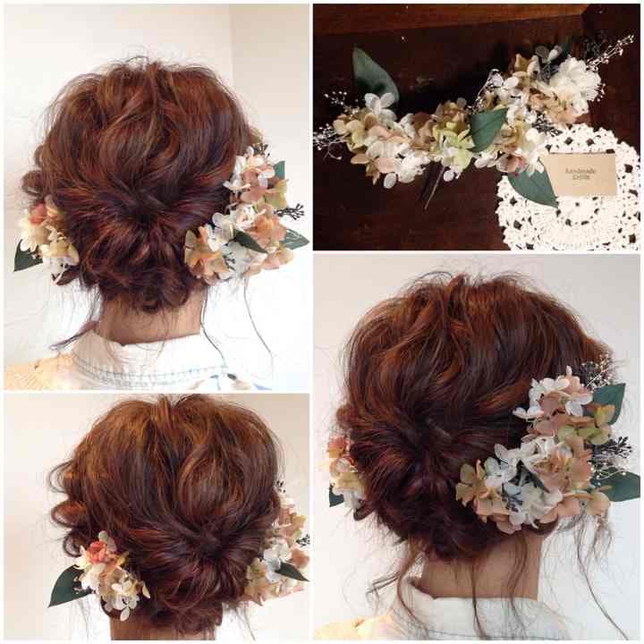 1600円 ユーカリとあじさいの髪飾り 本物の花 卒業 入学 ウエディング