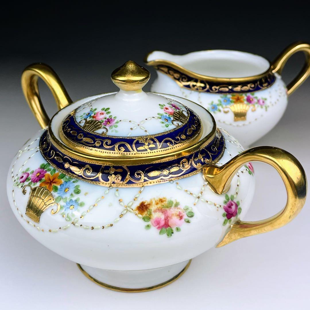 【希少】オールドノリタケ シュガーボウル クリーマー コバルト 金盛り