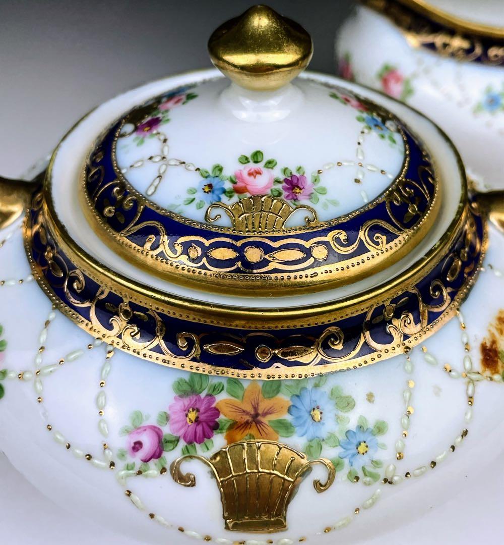 【希少】オールドノリタケ シュガーボウル クリーマー コバルト 金盛り