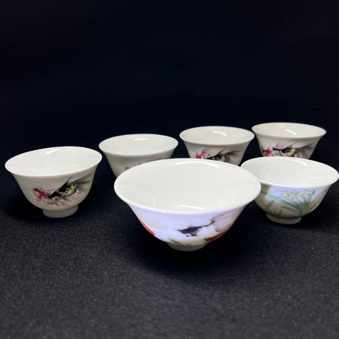 中国美術　粉彩煎茶碗6客　口径8.6/6.8/6.3㎝　東Y8-0205☆2F