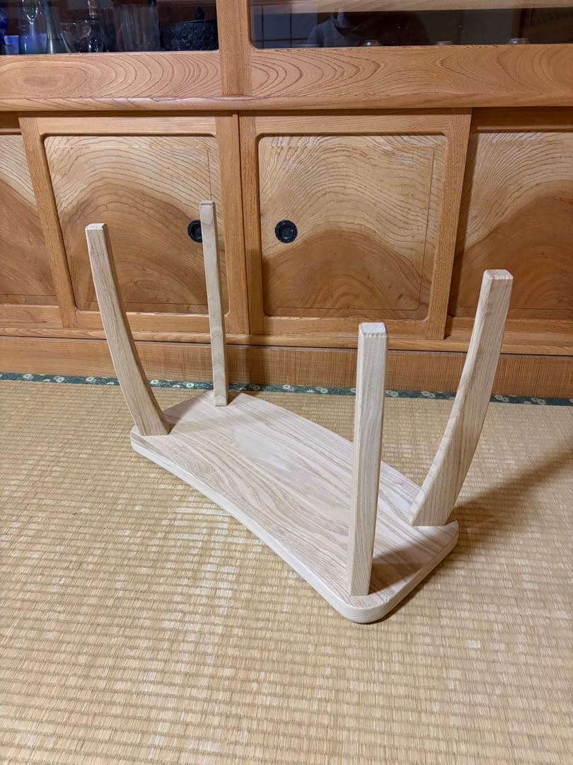 1380建具屋58年のおじいさんの手作り木製サイドテーブル、イス、スツール