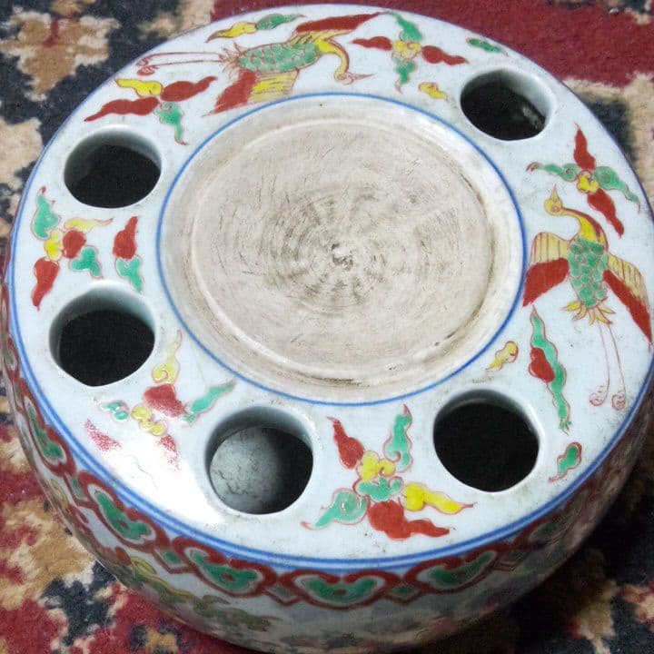 中国陶磁器　明赤絵唐子　硯