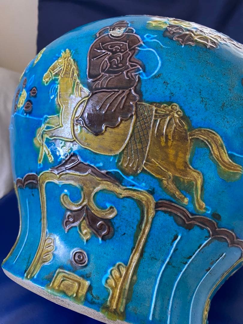 中国明代珐華彩携琴訪友紋大缶サイズ高さ約25cm径30×口16cm