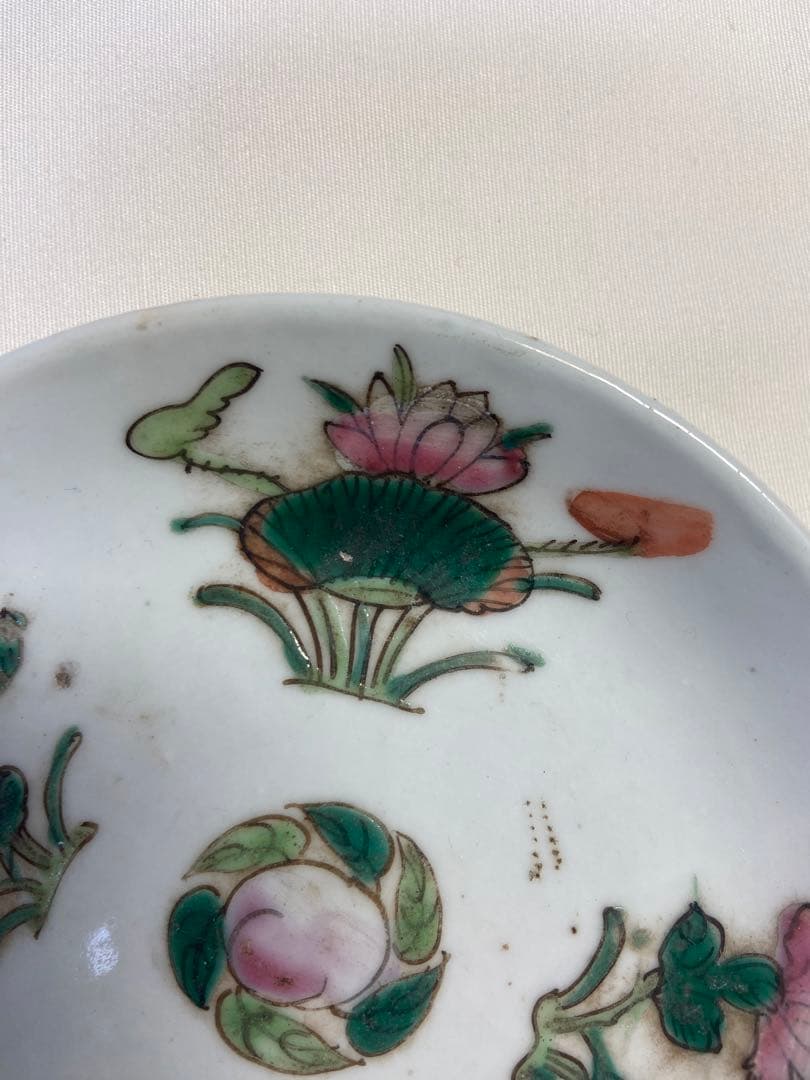 中国　清朝期　粉彩小皿2点　花卉　送料込み1010