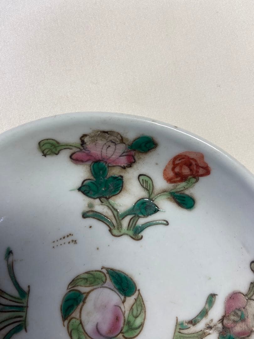 中国　清朝期　粉彩小皿2点　花卉　送料込み1010