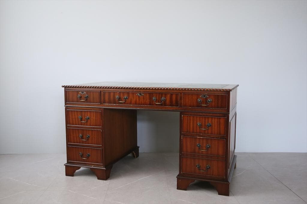 英国アンティーク木製の両袖デスク/勉強机/テーブル/オフィス事務(89-76)