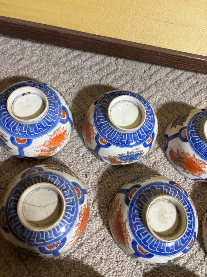 古伊万里色絵金彩蓋茶碗 江戸〜明治期 蓋付き御茶碗 麒麟 銘あり 染付 骨董品