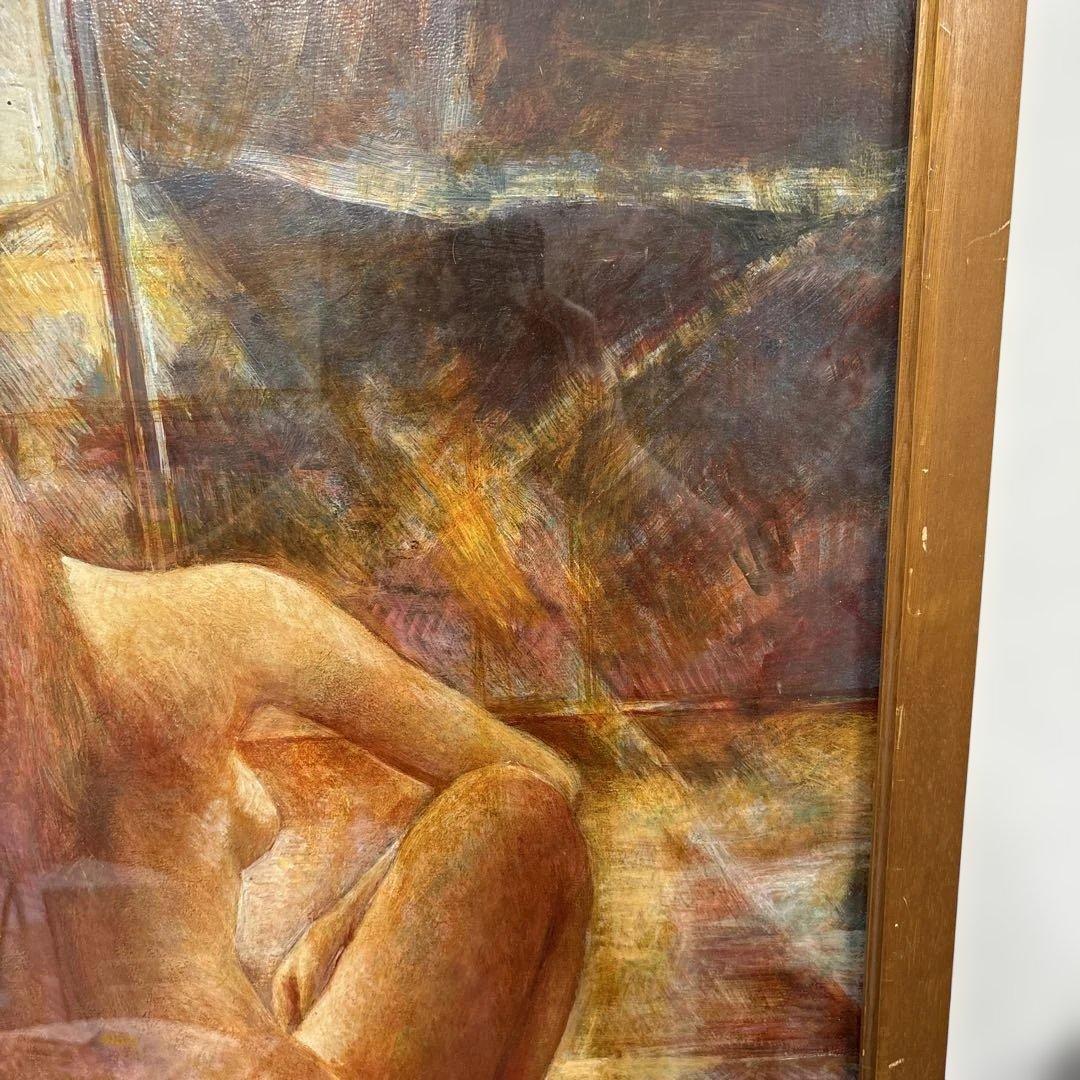 串田都美雄　油彩人物画 暖色系 木製フレーム