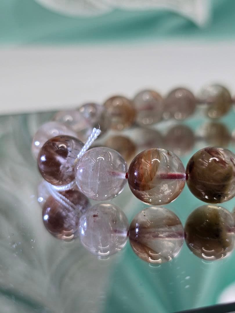 約11.2㍉サゲニティッククォーツブレス＆替えゴム＆ポーチ＆さざれ石(希望者