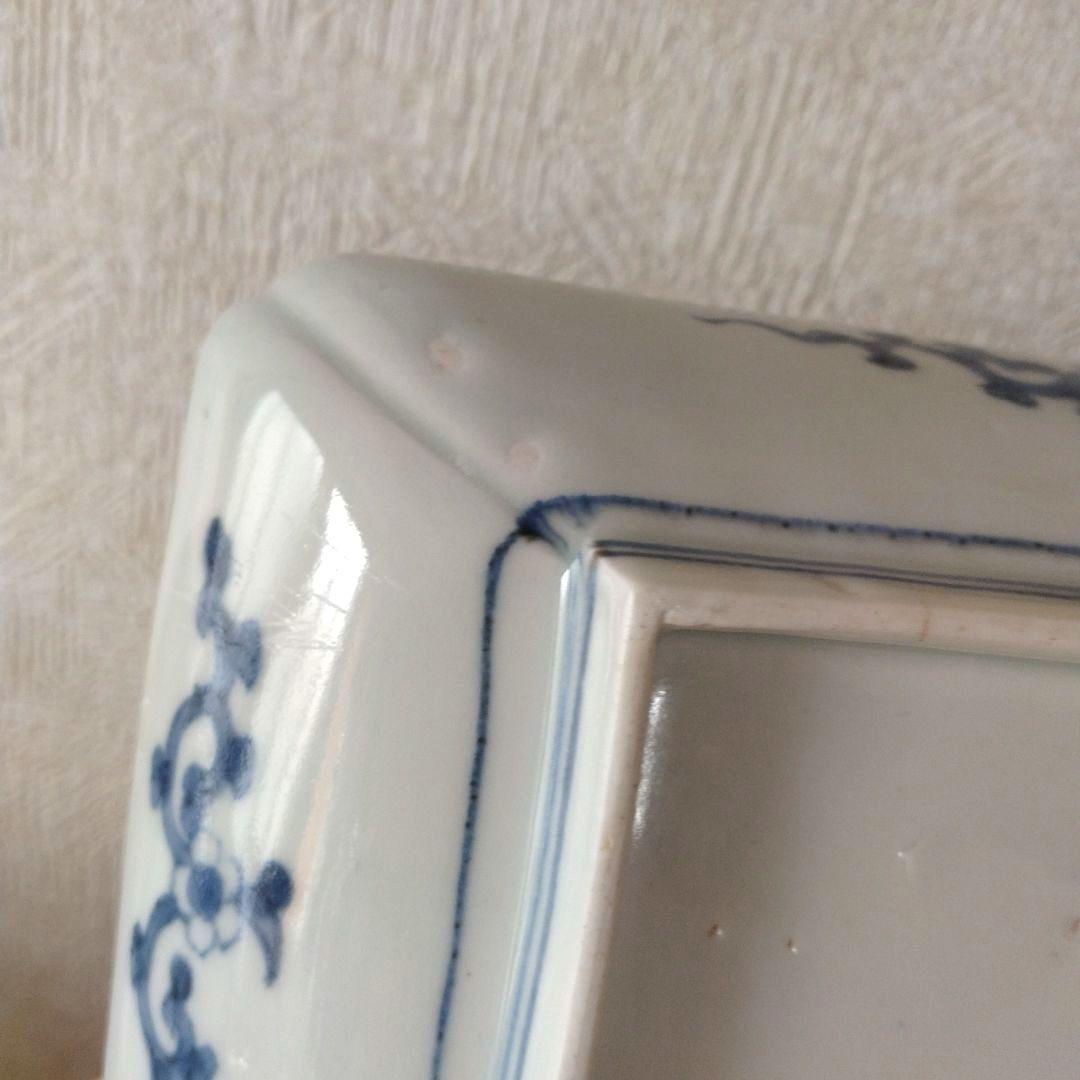 《期間限定セール！〜2/28まで》古伊万里染付白抜き木瓜文長皿江戸時代成化年製