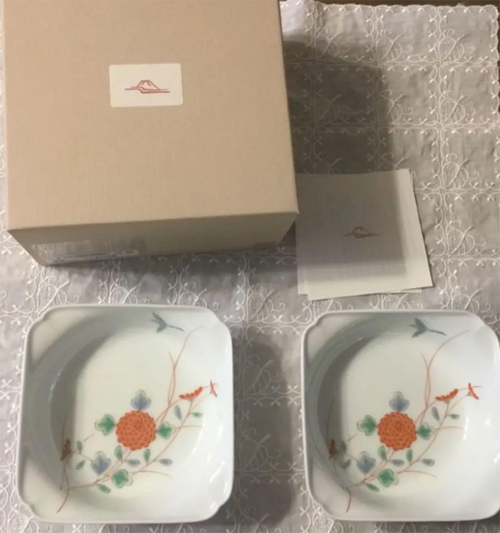 【深川製磁】花鳥　ペア木瓜角皿
