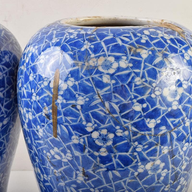 瀬戸焼　古瀬戸　染付　梅文　花瓶　一對　F　R9624B