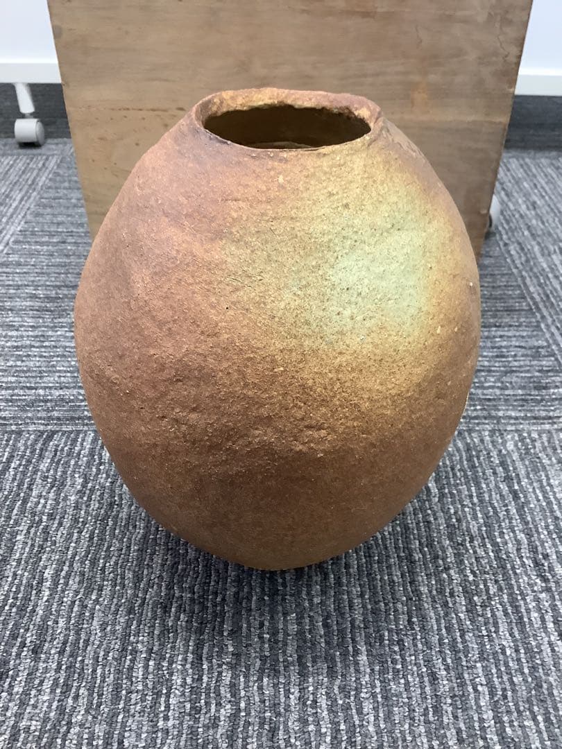瑞雲 壺 笠間焼手作りの枠 花瓶 木箱付き
