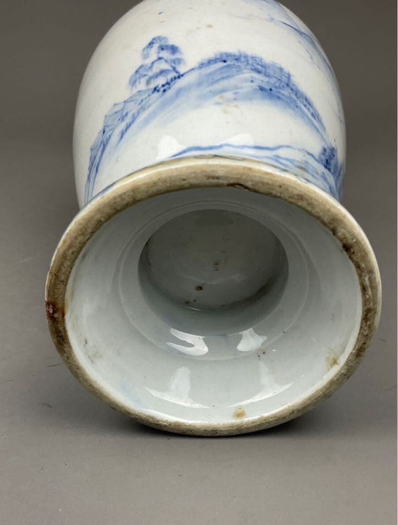 平戸焼 耳付花瓶 双耳 染付 飾壺 茲朗窯 山水図 本時代 希少品 白磁 花器