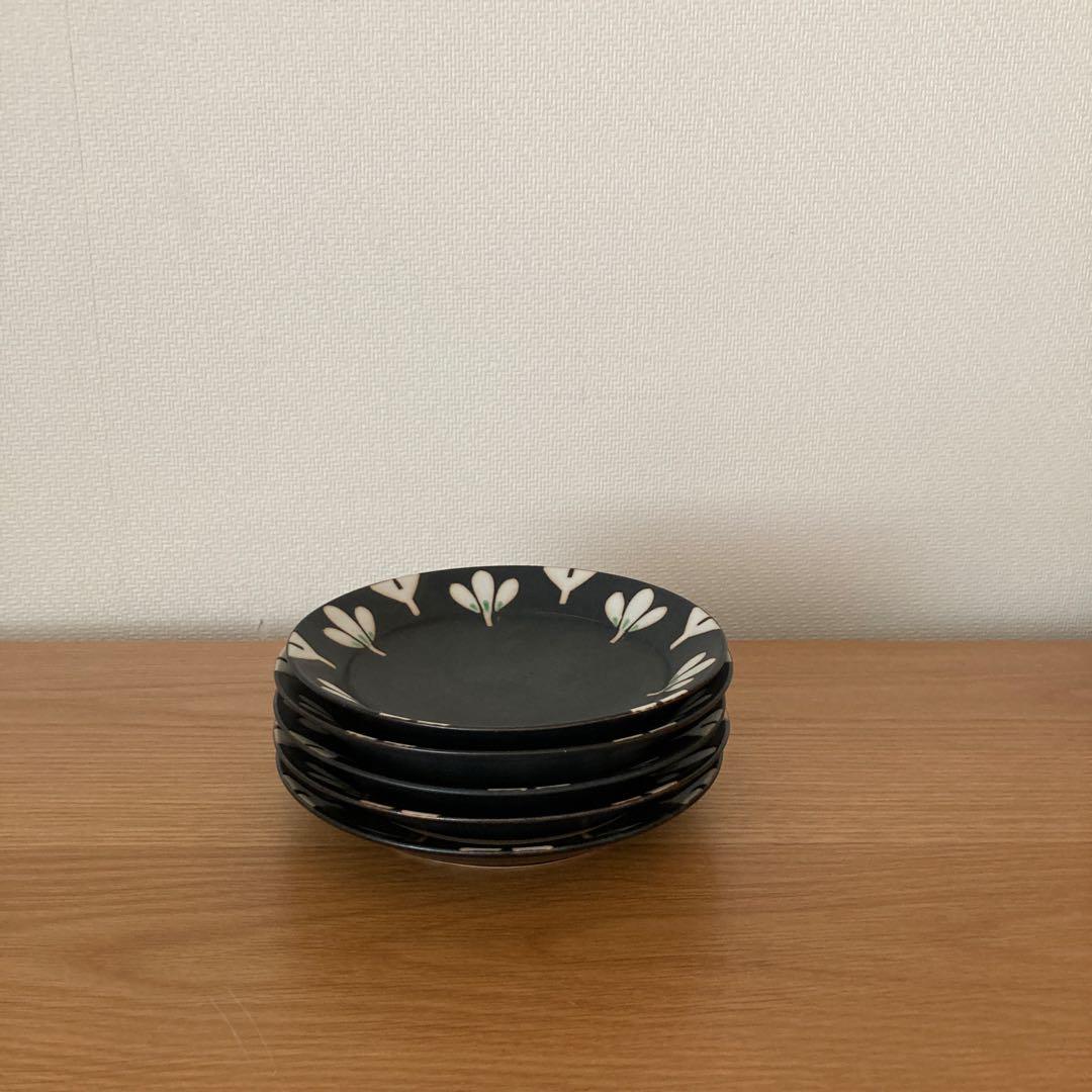 作家もの　庄田春海 さん　黒みつば　ケーキ皿　5枚セット