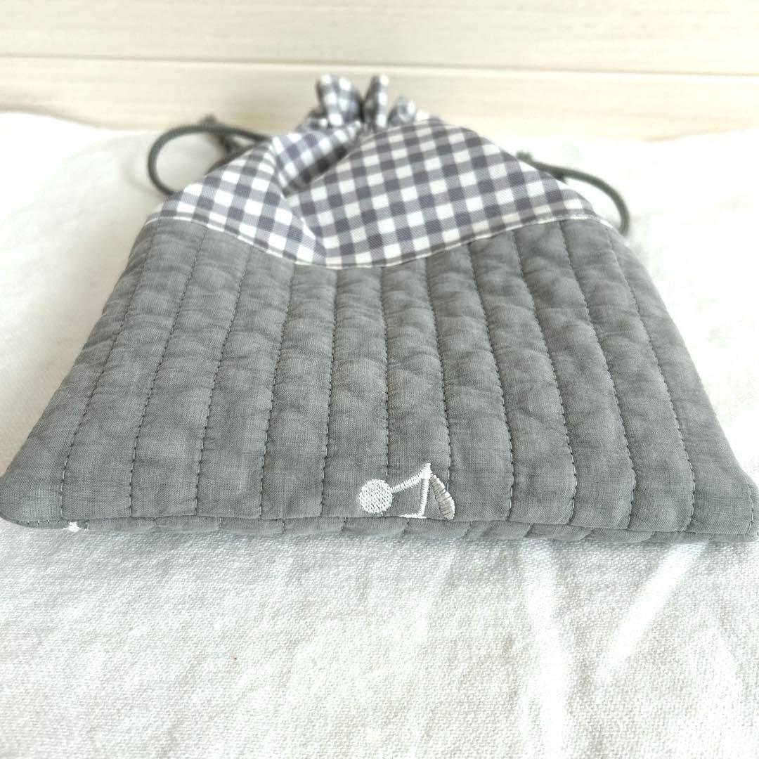 入園入学3点セット　【グレーさくらんぼ×黒】　女の子　レッスンバッグ　手提げ