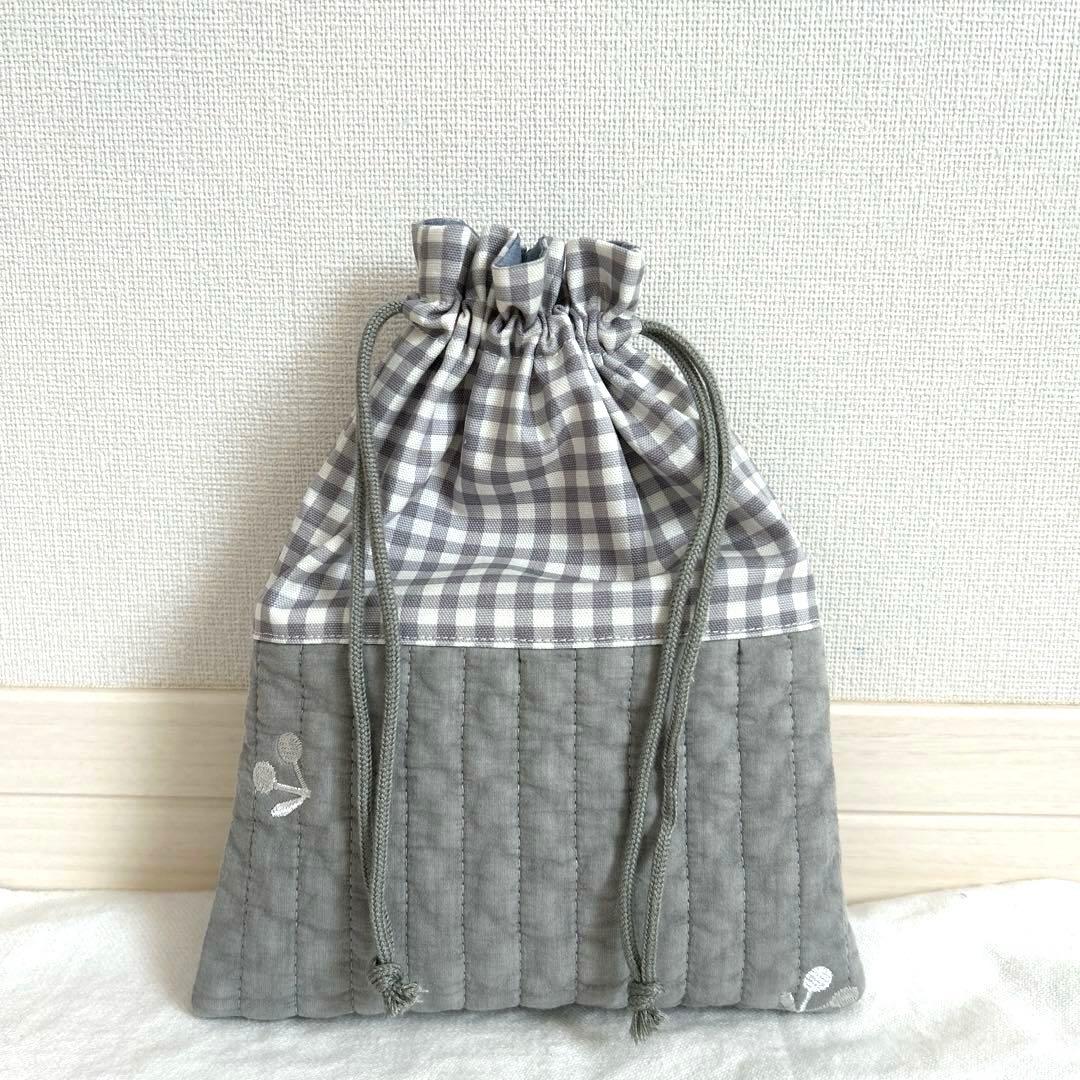 入園入学3点セット　【グレーさくらんぼ×黒】　女の子　レッスンバッグ　手提げ