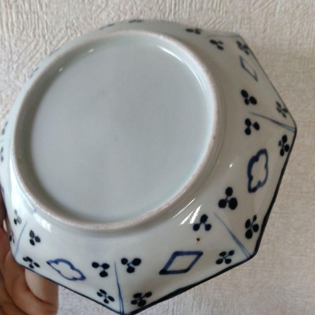 《期間限定セール！〜2/28まで》古伊万里染付蜘蛛の巣文様瑠璃八角皿江戸時代