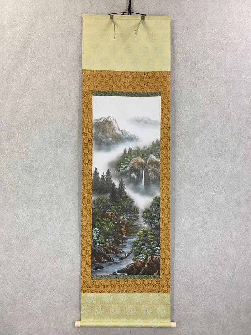 掛軸 松月 春峰 二幅山水 共箱
