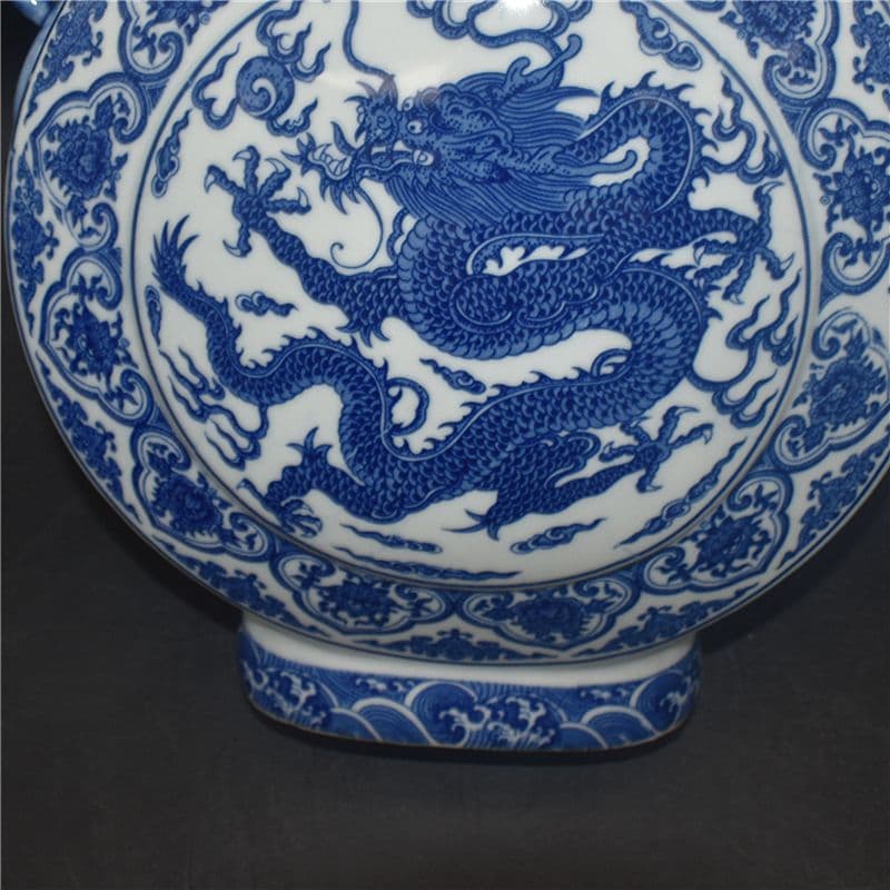 清乾隆青花開窓龍鳳呈祥福寿抱月瓶 景徳鎮 陶磁器 装飾品 現代工芸品美術品 置物