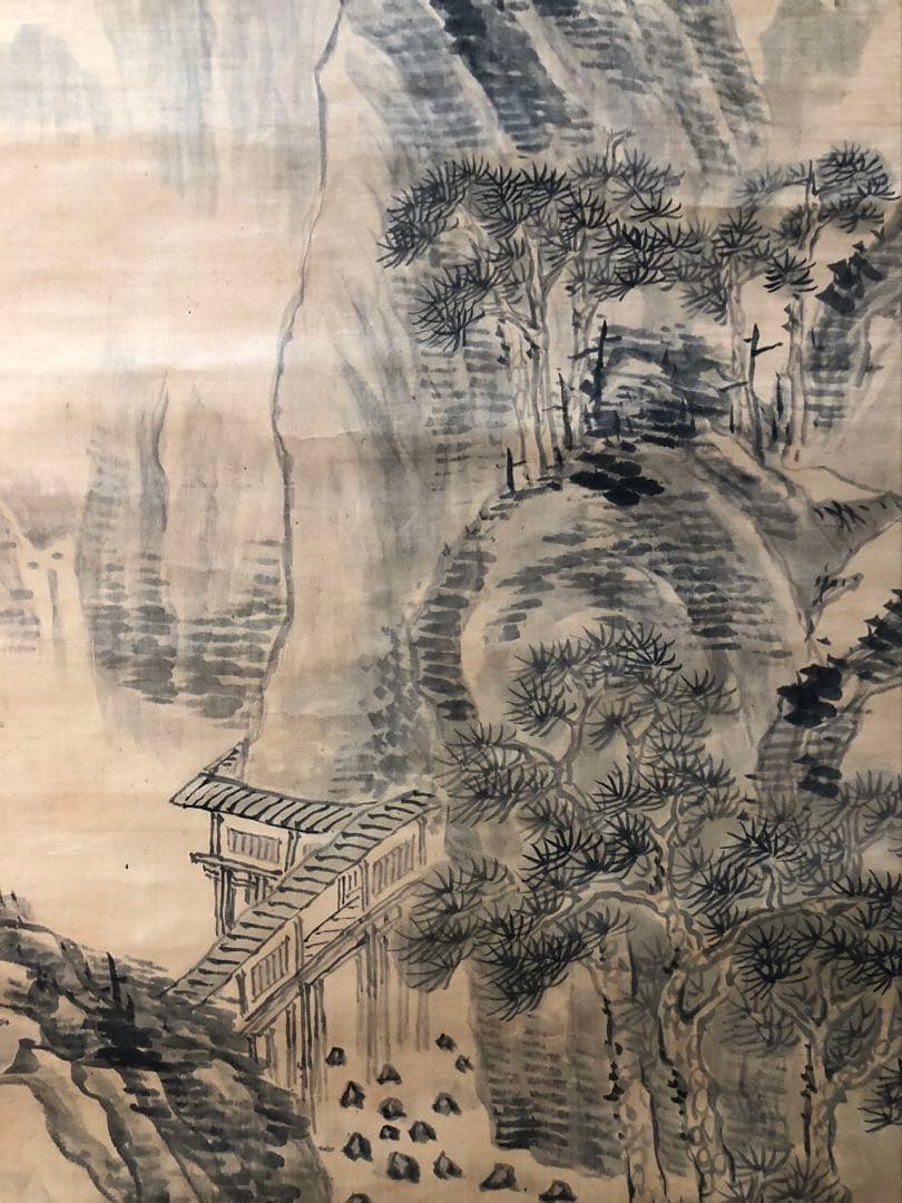 掛軸 ／絖本　／小栗憲一［山水人物図］肉筆 山水画！53