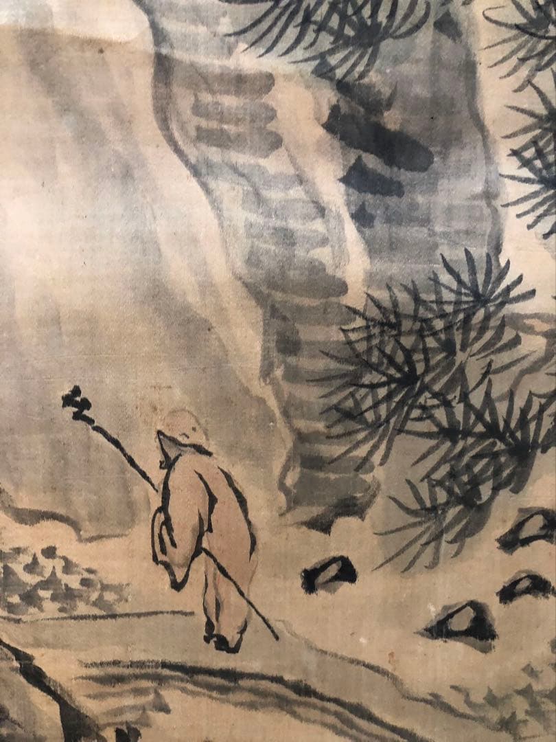 掛軸 ／絖本　／小栗憲一［山水人物図］肉筆 山水画！53