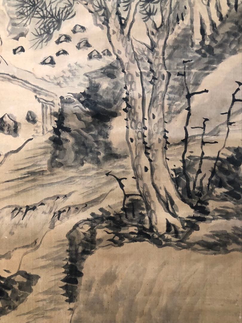 掛軸 ／絖本　／小栗憲一［山水人物図］肉筆 山水画！53