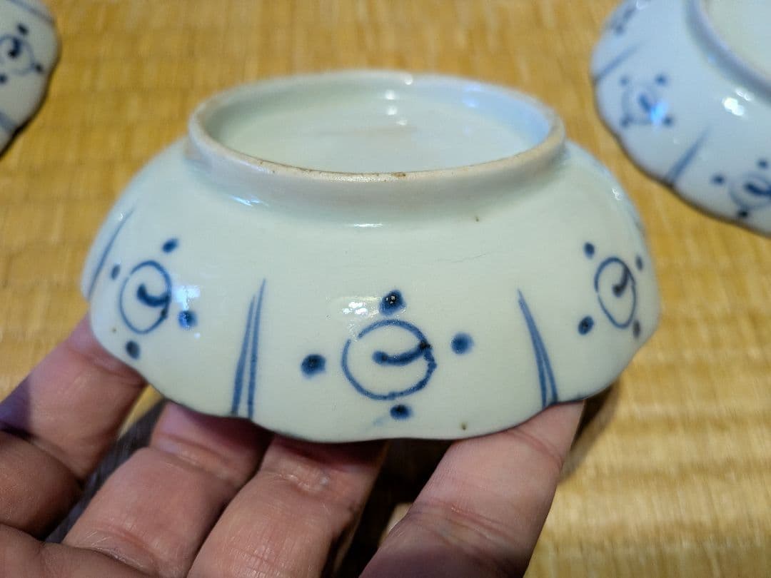 古伊万里　染付　小鉢・小皿（５客）夜の梅に宝珠　径12.3㎝