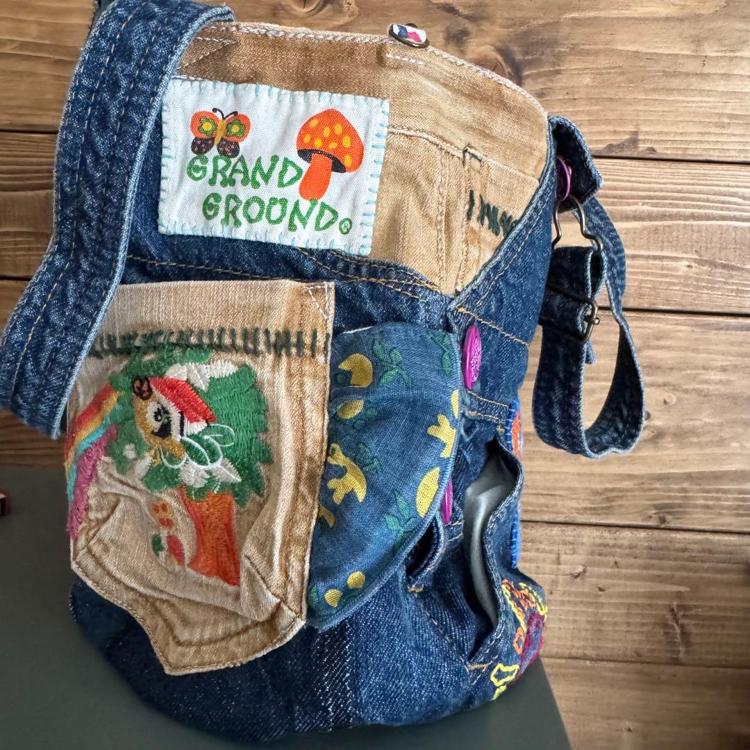 ハンドメイド デニムリメイク バッグ レトロアニマル 楕円底 49