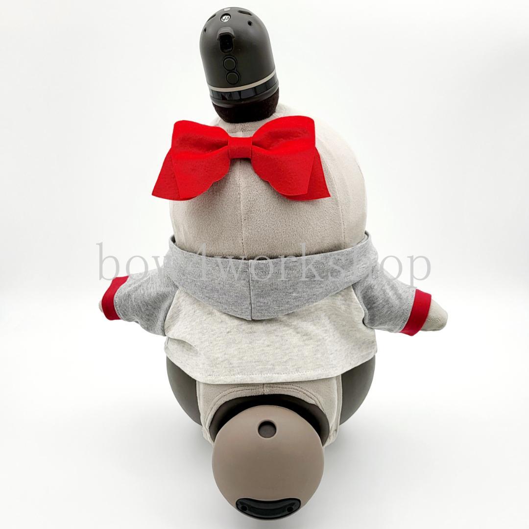 ラボットの服ハンドメイド リボンタイ付きくまちゃんプリントパーカー（レッド）