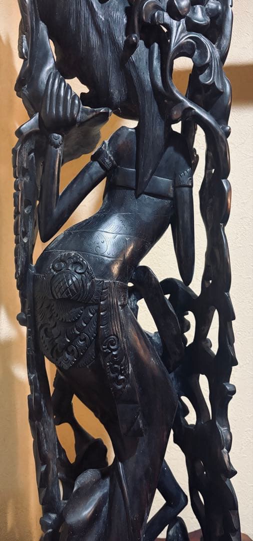 黒檀 木彫 細密彫刻 女神 77cm 大型 バリ 神 神話 置物 彫刻 美術品