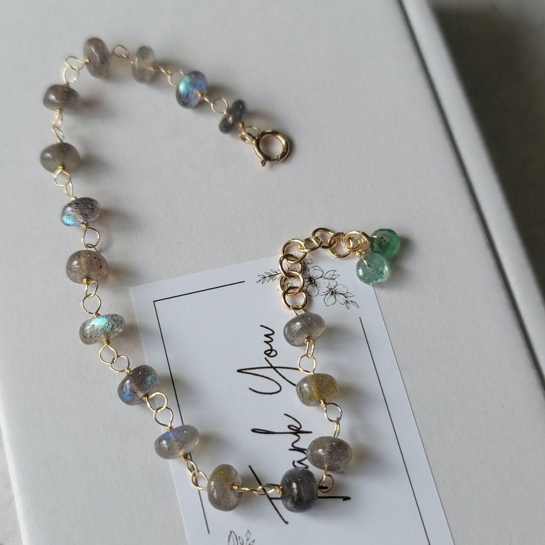 【14kgf 】神秘性を纏う＊ラブラドライトブレスレット&ロングピアス