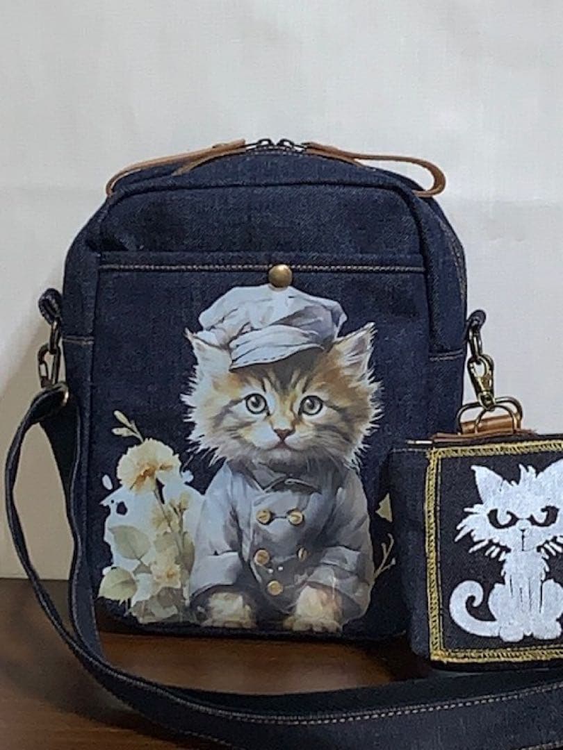 ハンドメイド☆岡山デニム♪☆子猫♪ネコ☆ショルダーバッグ